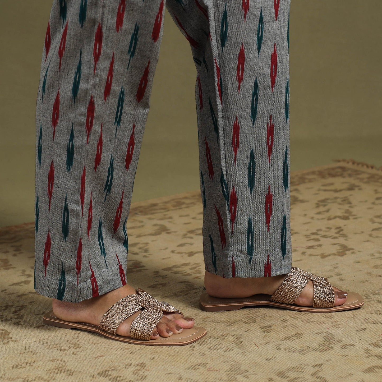 Grey Cotton Pochampally Ikat Night Suit Set