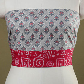 Grey Block Print Cotton Sanganeri Blouse Piece