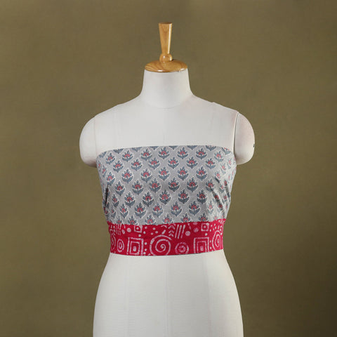 Grey Block Print Cotton Sanganeri Blouse Piece