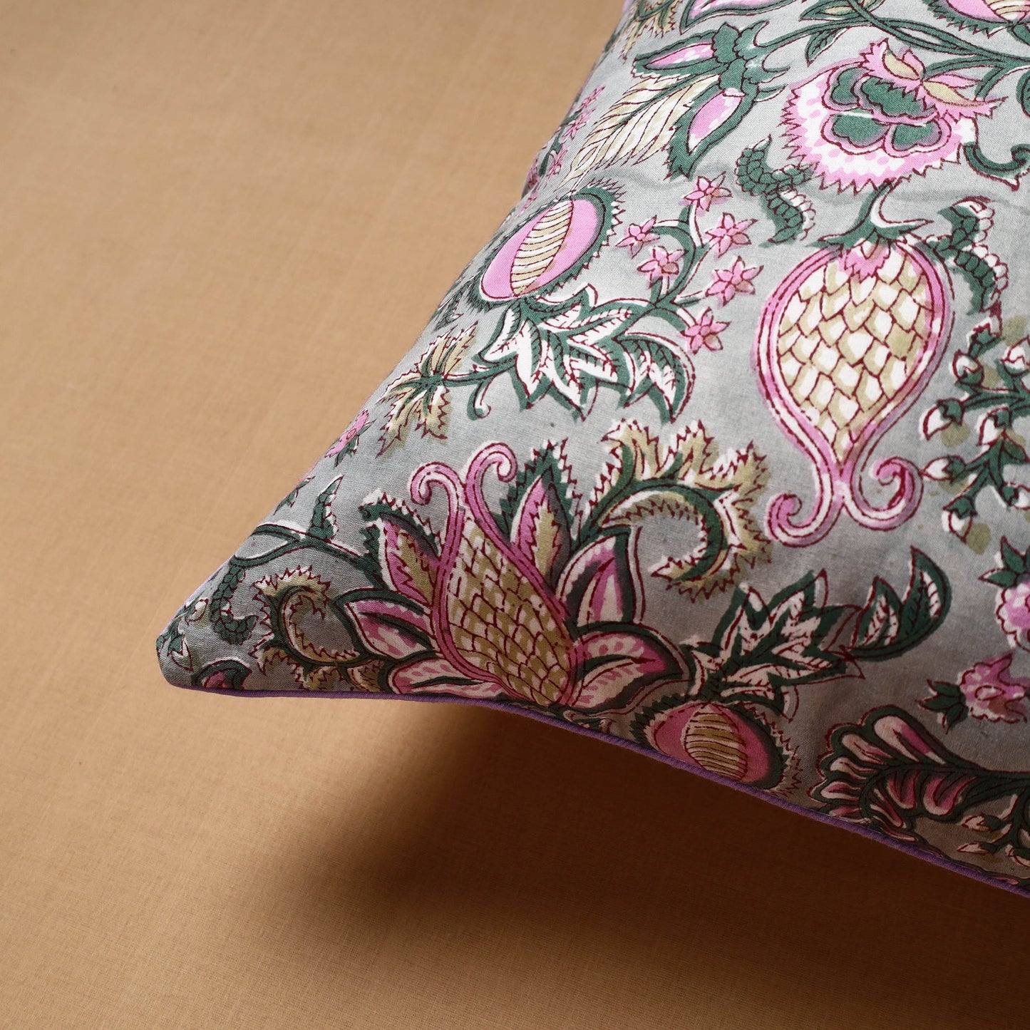 Grey - cotton sanganeri cushion cover (16 x 16 in) 80