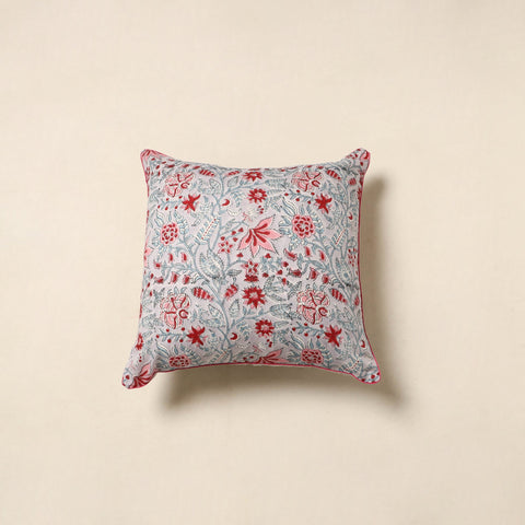 Grey - cotton sanganeri cushion cover 30 - handcrafted