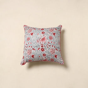 Grey - cotton sanganeri cushion cover 30 - handcrafted