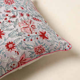 Grey - cotton sanganeri cushion cover 30 - handcrafted