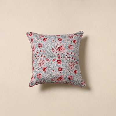 Grey - cotton sanganeri cushion cover 40 - handcrafted