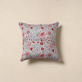 Grey - cotton sanganeri cushion cover 40 - handcrafted
