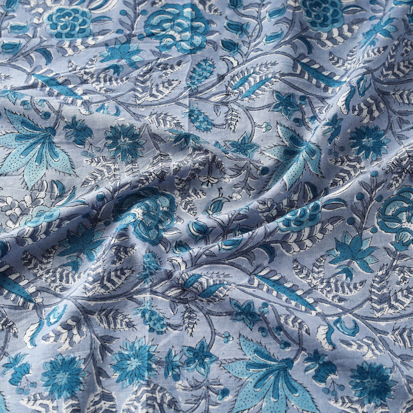 Grey Block Print Cotton Sanganeri Fabric