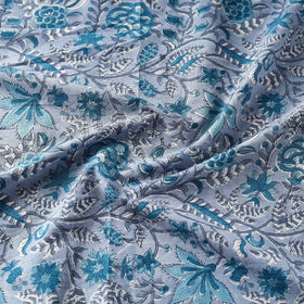 Grey Block Print Cotton Sanganeri Fabric