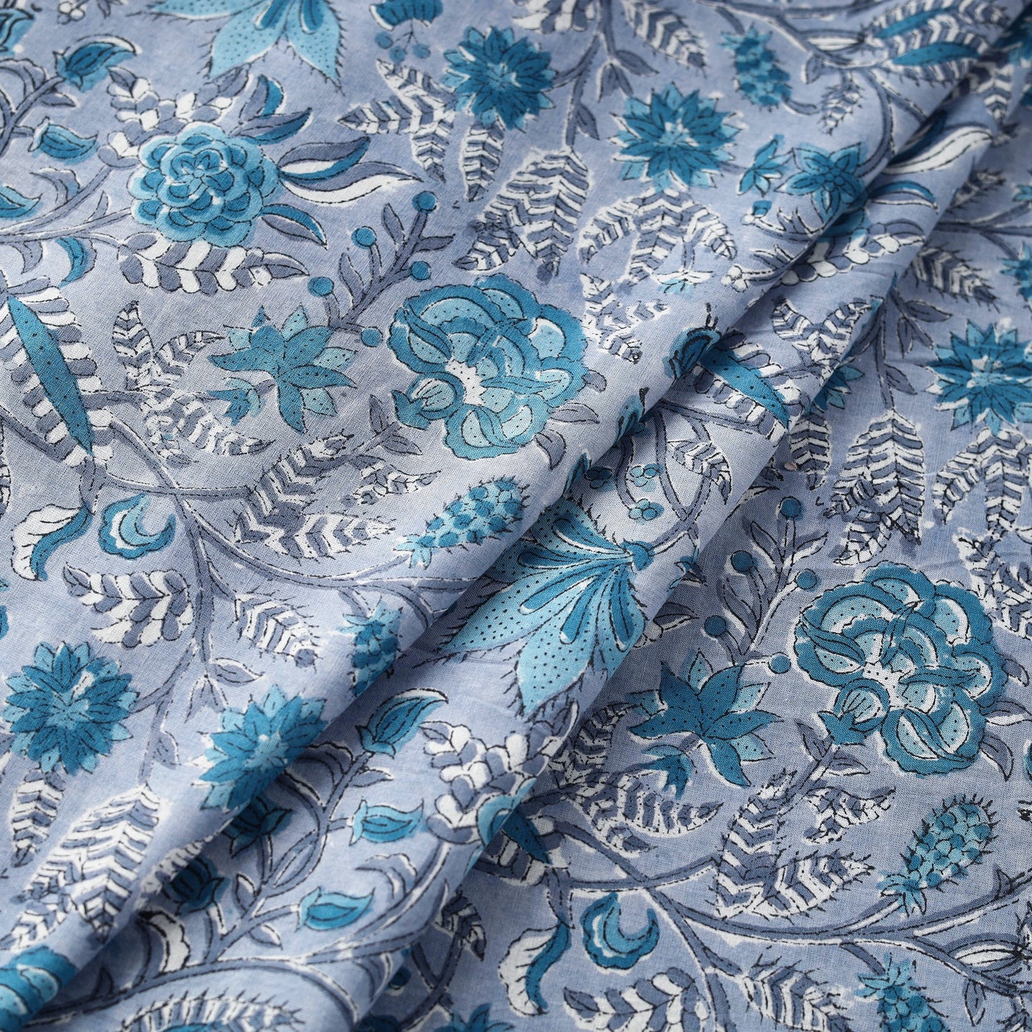 Grey Block Print Cotton Sanganeri Fabric