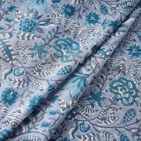 Grey Block Print Cotton Sanganeri Fabric