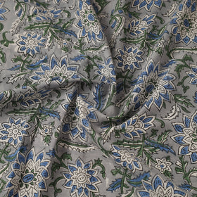 Grey Block Print Cotton Sanganeri Fabric