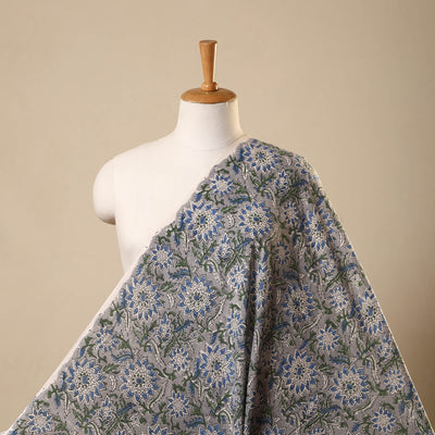 Grey Block Print Cotton Sanganeri Fabric