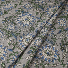 Grey Block Print Cotton Sanganeri Fabric