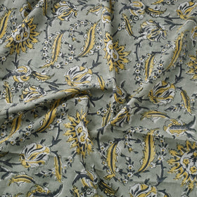 Grey Block Print Cotton Sanganeri Fabric
