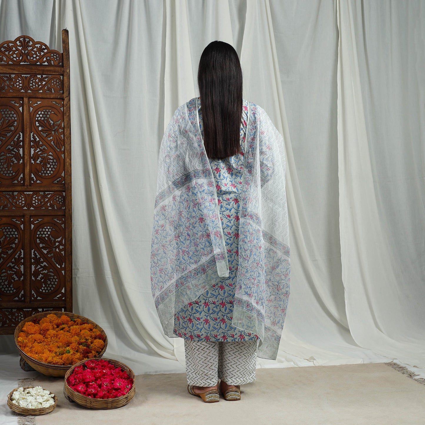 Buy Block Print Cotton Sanganeri Kurta Set