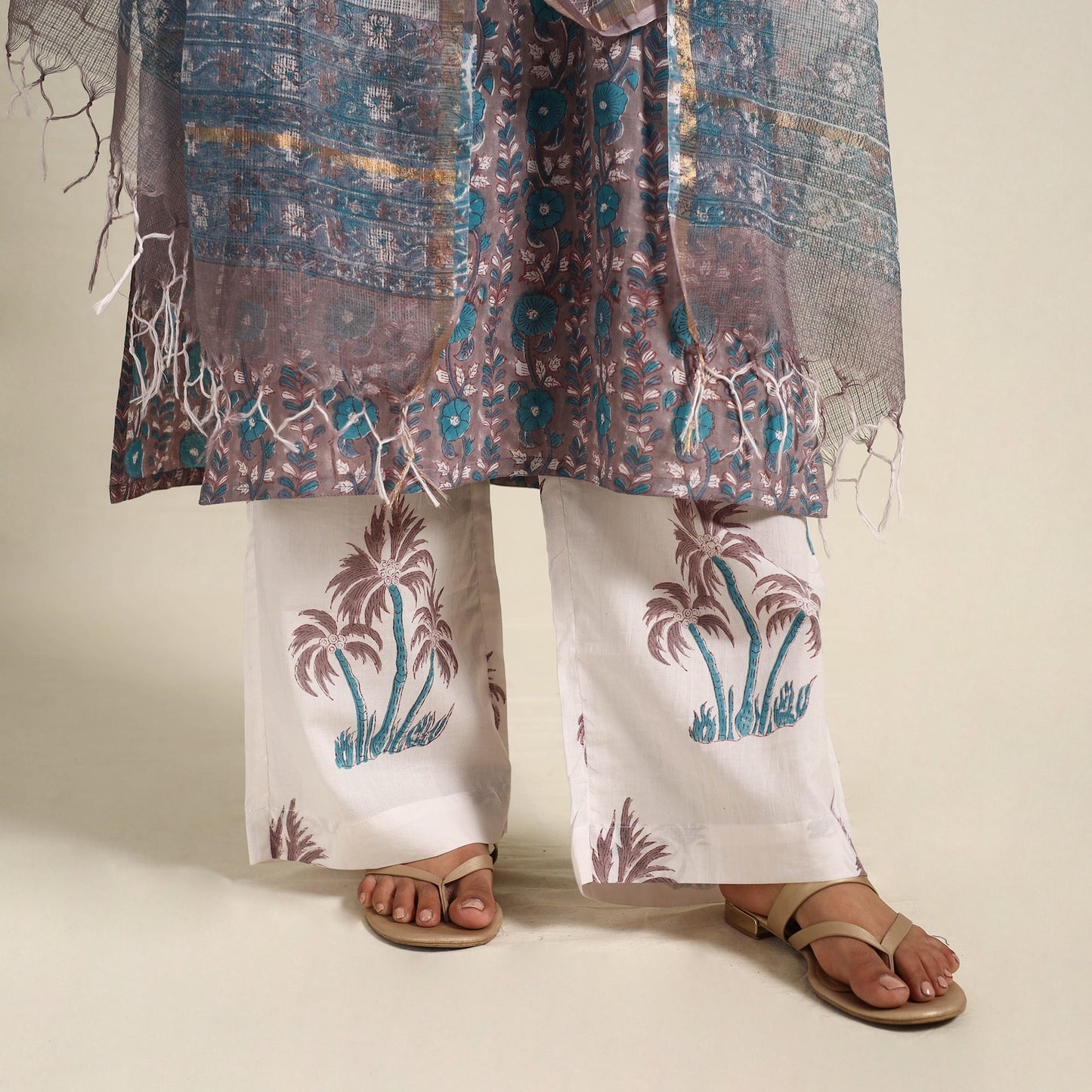 Buy Grey Block Print Cotton Sanganeri Kurta Set