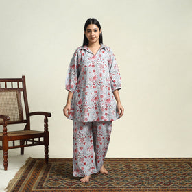 Buy Cotton Grey Sanganeri Block Print Night Suit Set Online 