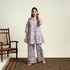 Buy Cotton Grey Sanganeri Block Print Night Suit Set Online 