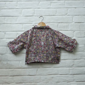 Buy Grey Block Print Cotton Sanganeri Stitched Blouse