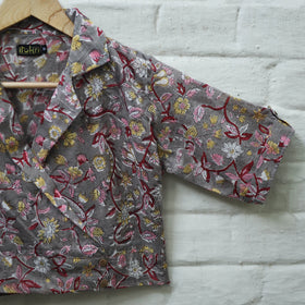 Buy Grey Block Print Cotton Sanganeri Stitched Blouse