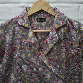 Buy Grey Block Print Cotton Sanganeri Stitched Blouse