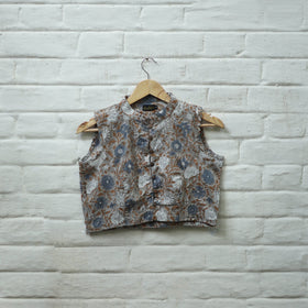 Buy Grey Block Print Cotton Sanganeri Stitched Blouse