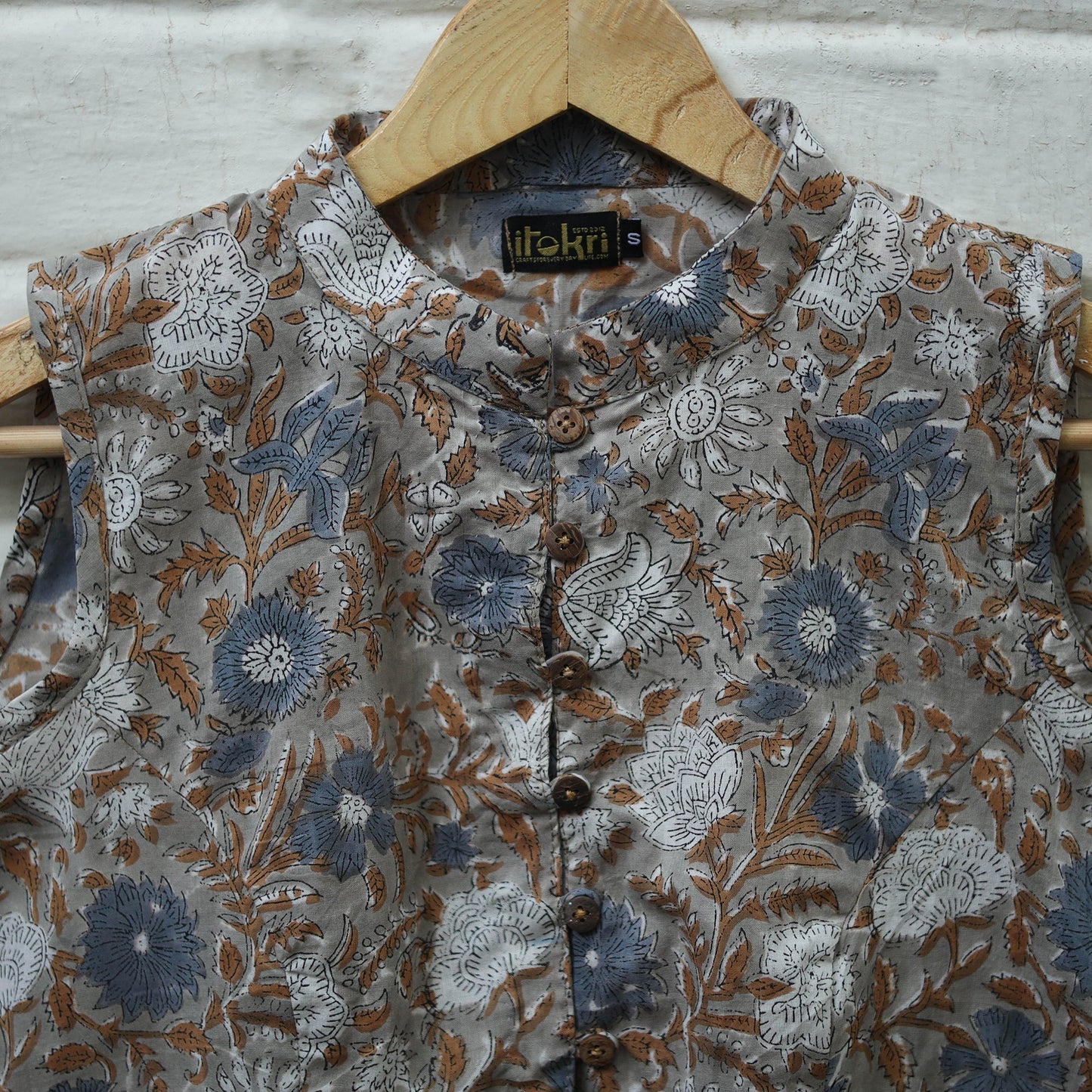 Buy Grey Block Print Cotton Sanganeri Stitched Blouse