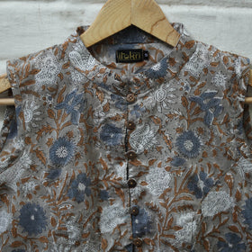 Buy Grey Block Print Cotton Sanganeri Stitched Blouse