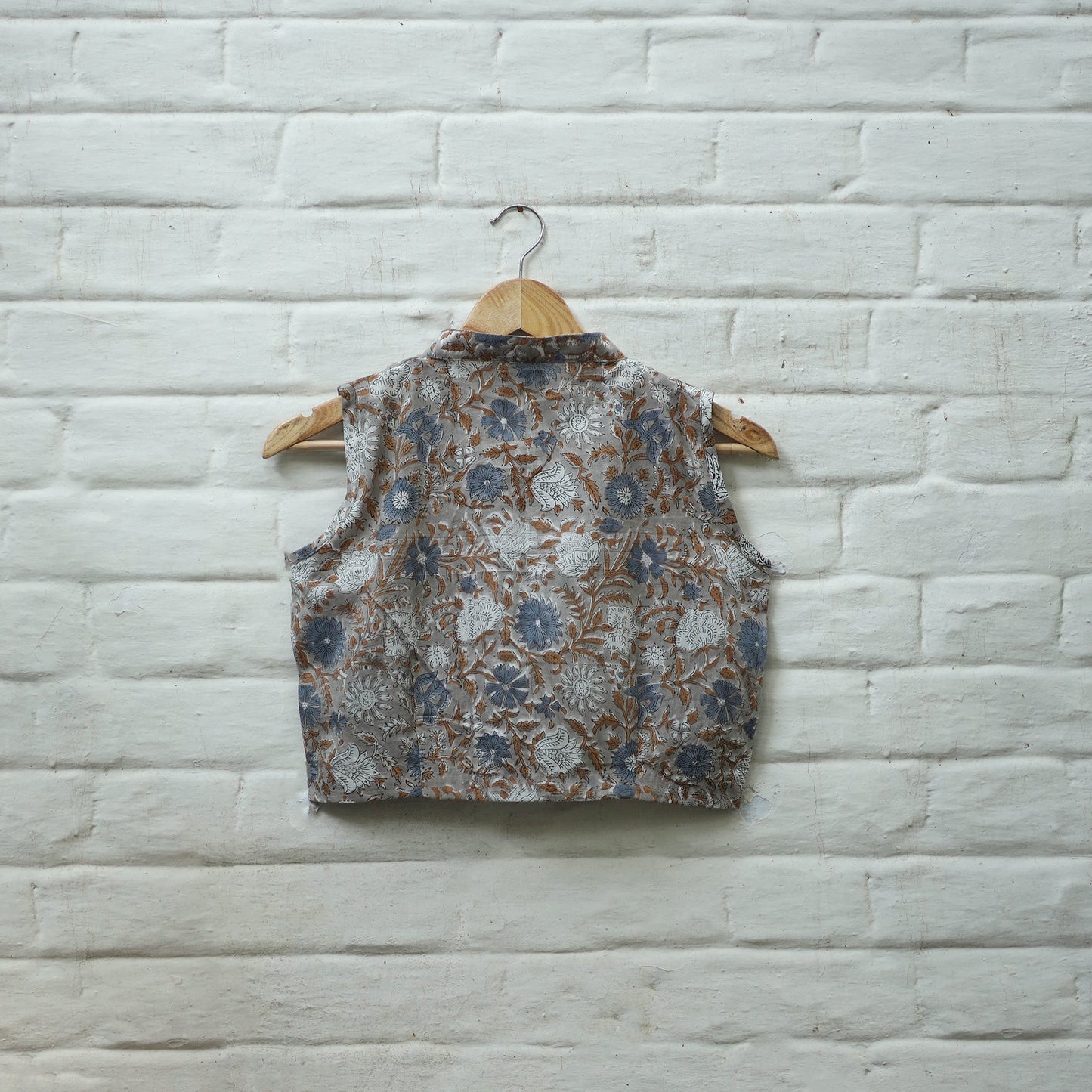 Buy Grey Block Print Cotton Sanganeri Stitched Blouse