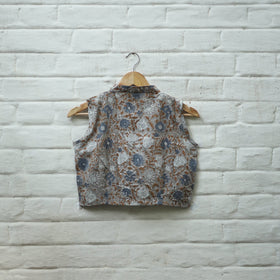 Buy Grey Block Print Cotton Sanganeri Stitched Blouse