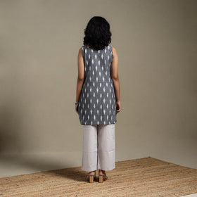 Grey - cotton short pochampally ikat kurta 14 - handcrafted