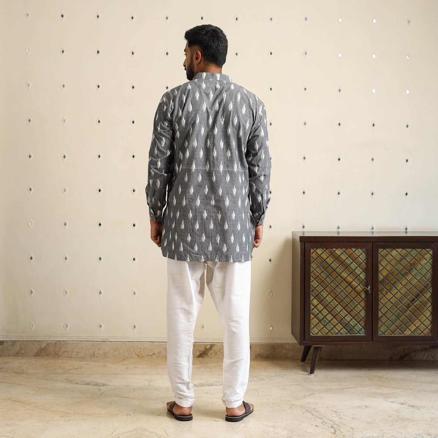 Buy Grey Cotton Short Pochampally Ikat Kurta for Men