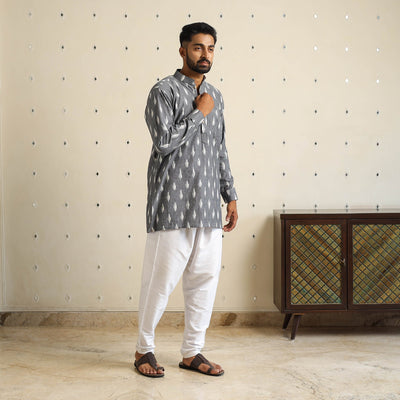 Buy Grey Cotton Short Pochampally Ikat Kurta for Men