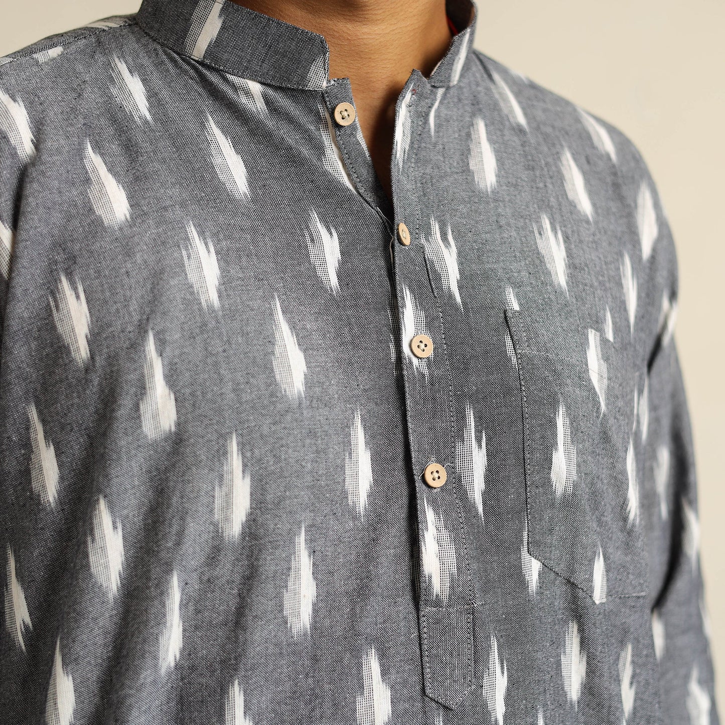 Buy Grey Cotton Short Pochampally Ikat Kurta for Men
