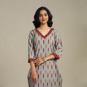 Grey Cotton Straight Pochampally Ikat Kurta