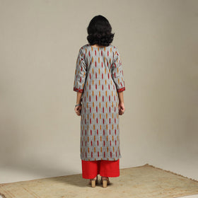 Grey Cotton Straight Pochampally Ikat Kurta