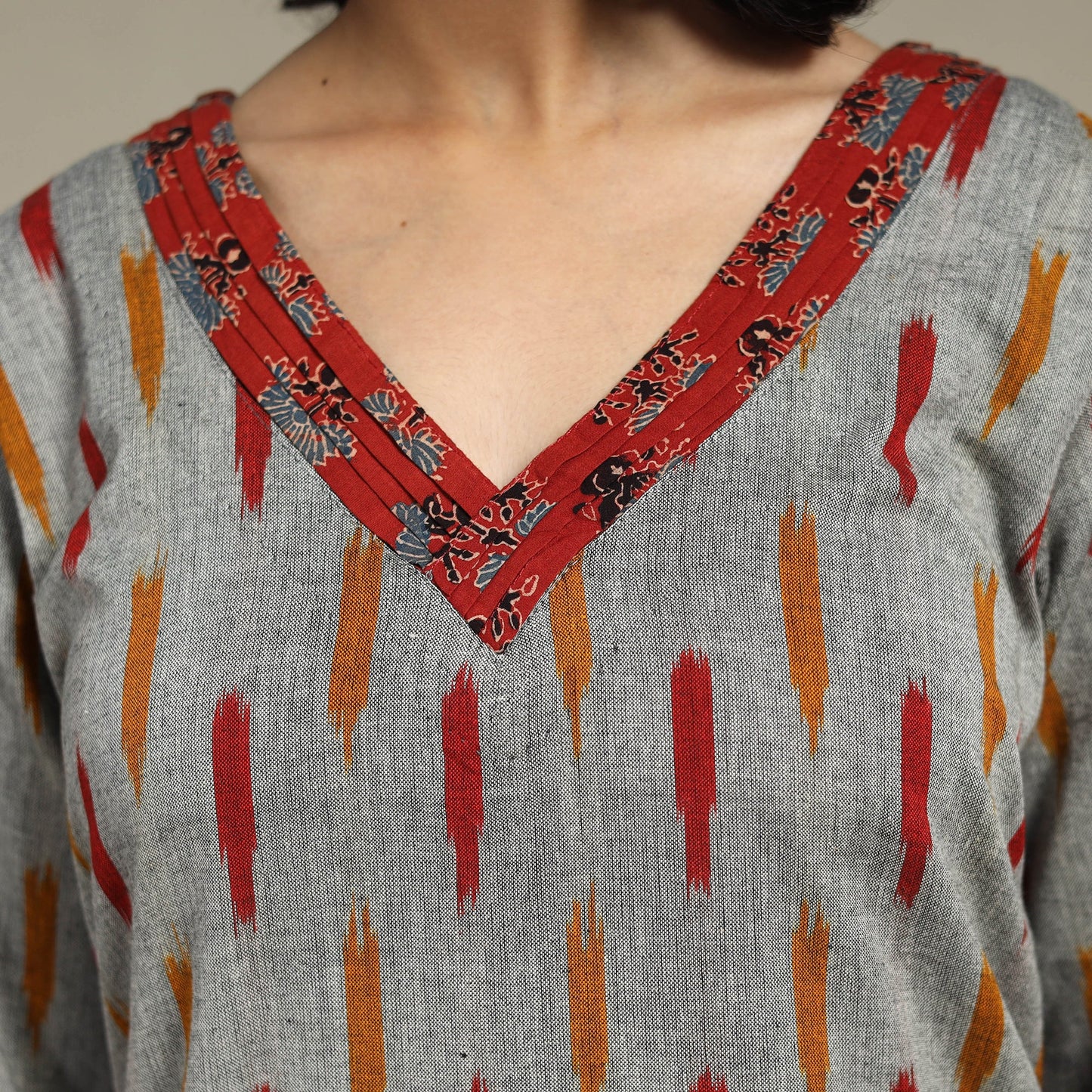 Grey Cotton Straight Pochampally Ikat Kurta