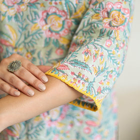 Grey Block Print Cotton Straight Sanganeri Kurta for Women