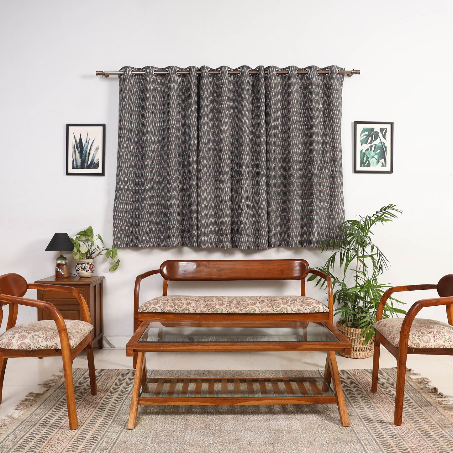 Grey - cotton window pochampally ikat curtain (5 x 3 feet)