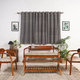 Grey - cotton window pochampally ikat curtain (5 x 3 feet)