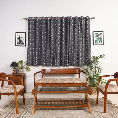 Grey - cotton window pochampally ikat curtain (5 x 3 feet)