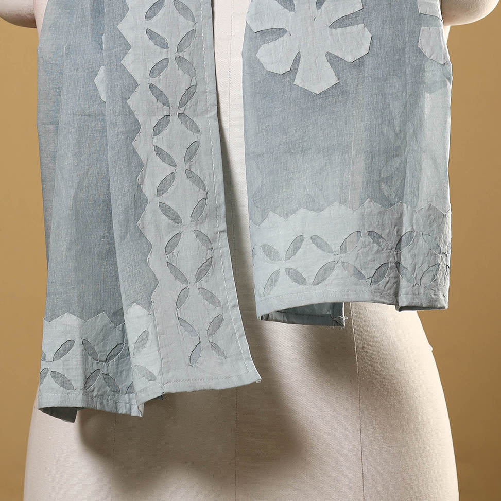 Grey Cut Work Cotton Barmer Applique Stole
