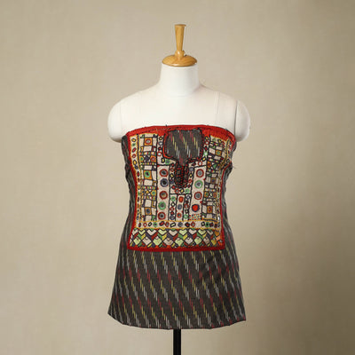 Grey - Hand-Worked Kutch Embroidery Ikat Kurta Material (3.25M) 09