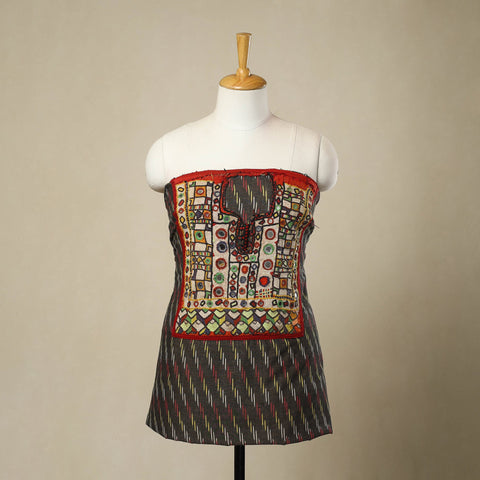 Grey - Hand-Worked Kutch Embroidery Ikat Kurta Material (3.25M) 09