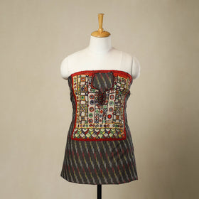 Grey - Hand-Worked Kutch Embroidery Ikat Kurta Material (3.25M) 09