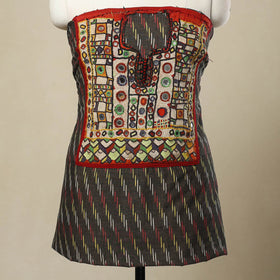 Grey - Hand-Worked Kutch Embroidery Ikat Kurta Material (3.25M) 09