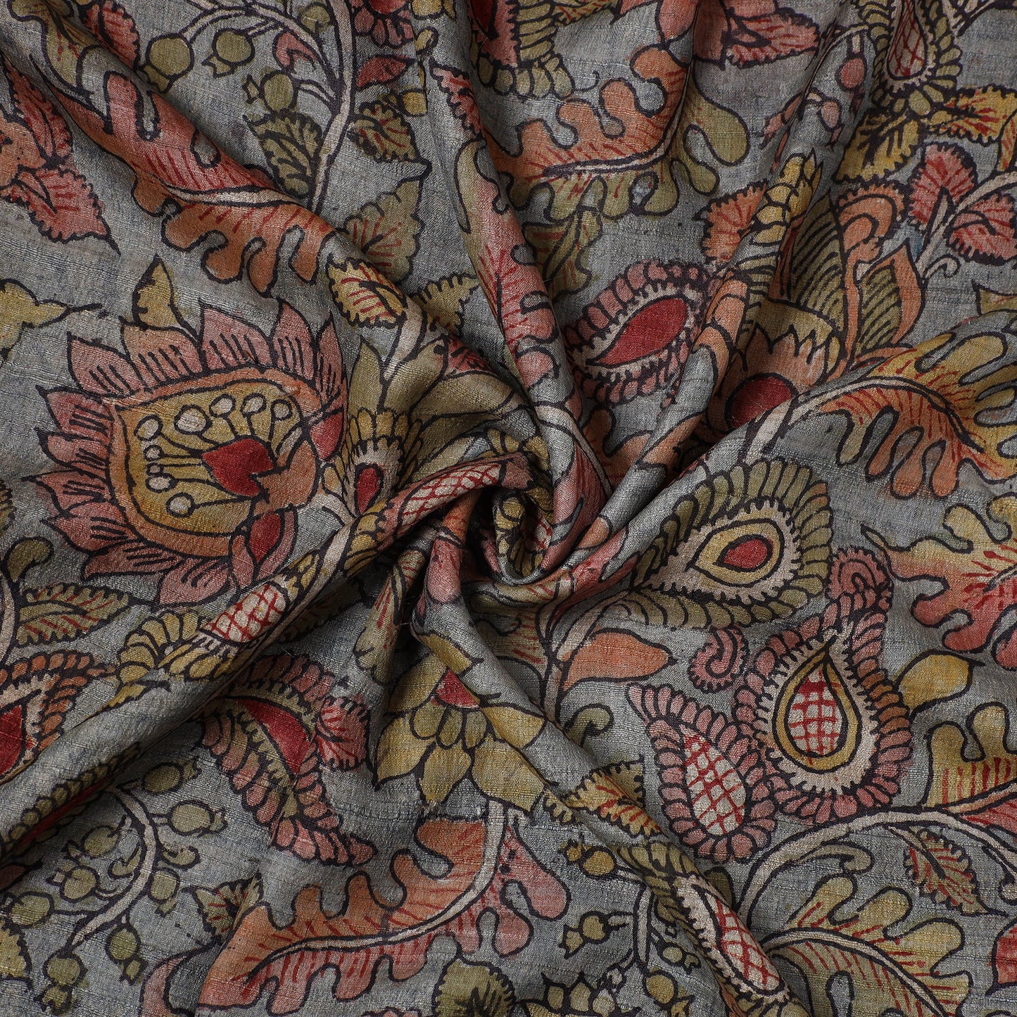 Grey - desi tussar silk handpainted srikalahasti pen