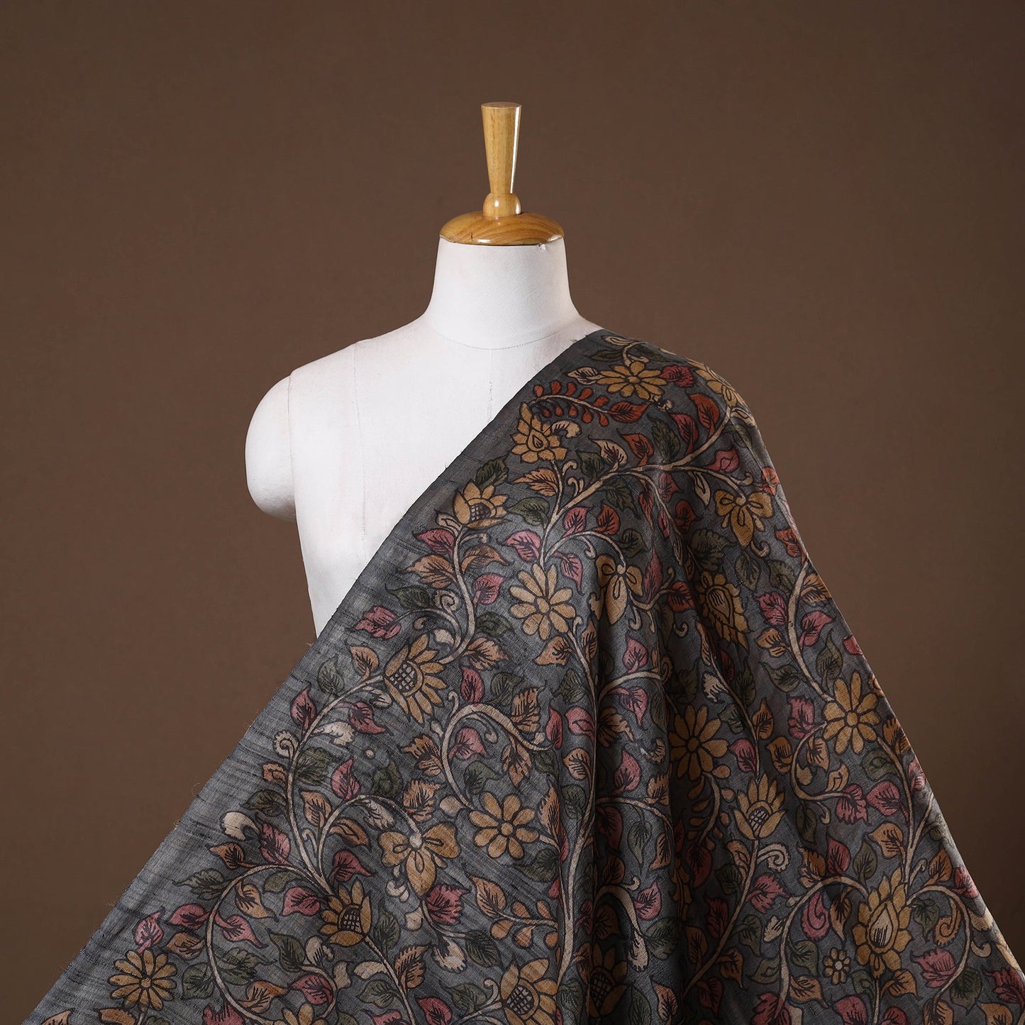 Grey - desi tussar silk handpainted srikalahasti pen