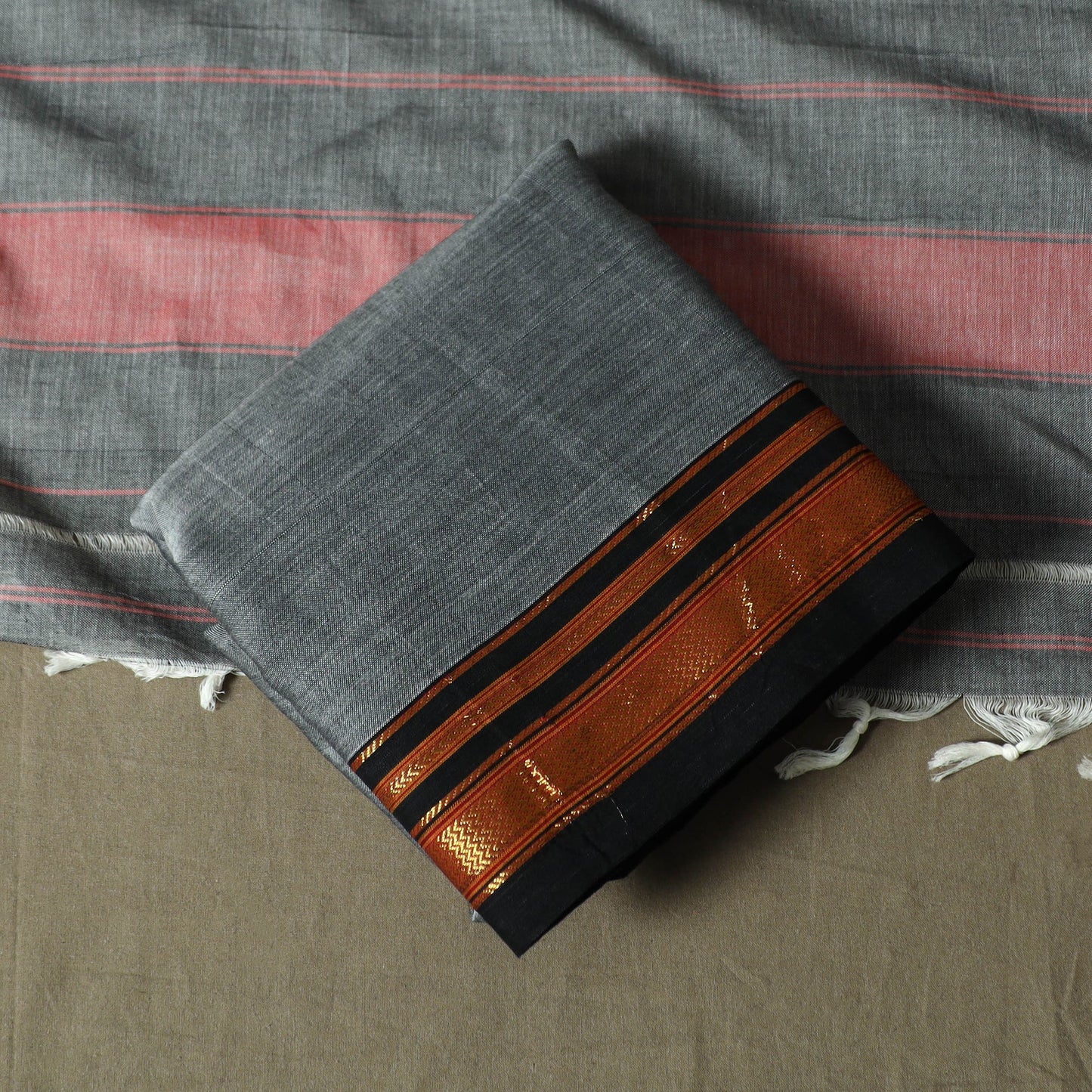 Dharwad cotton 3pc unstitched dress material with border