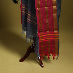 Grey - dharwad cotton dupatta with zari border 10