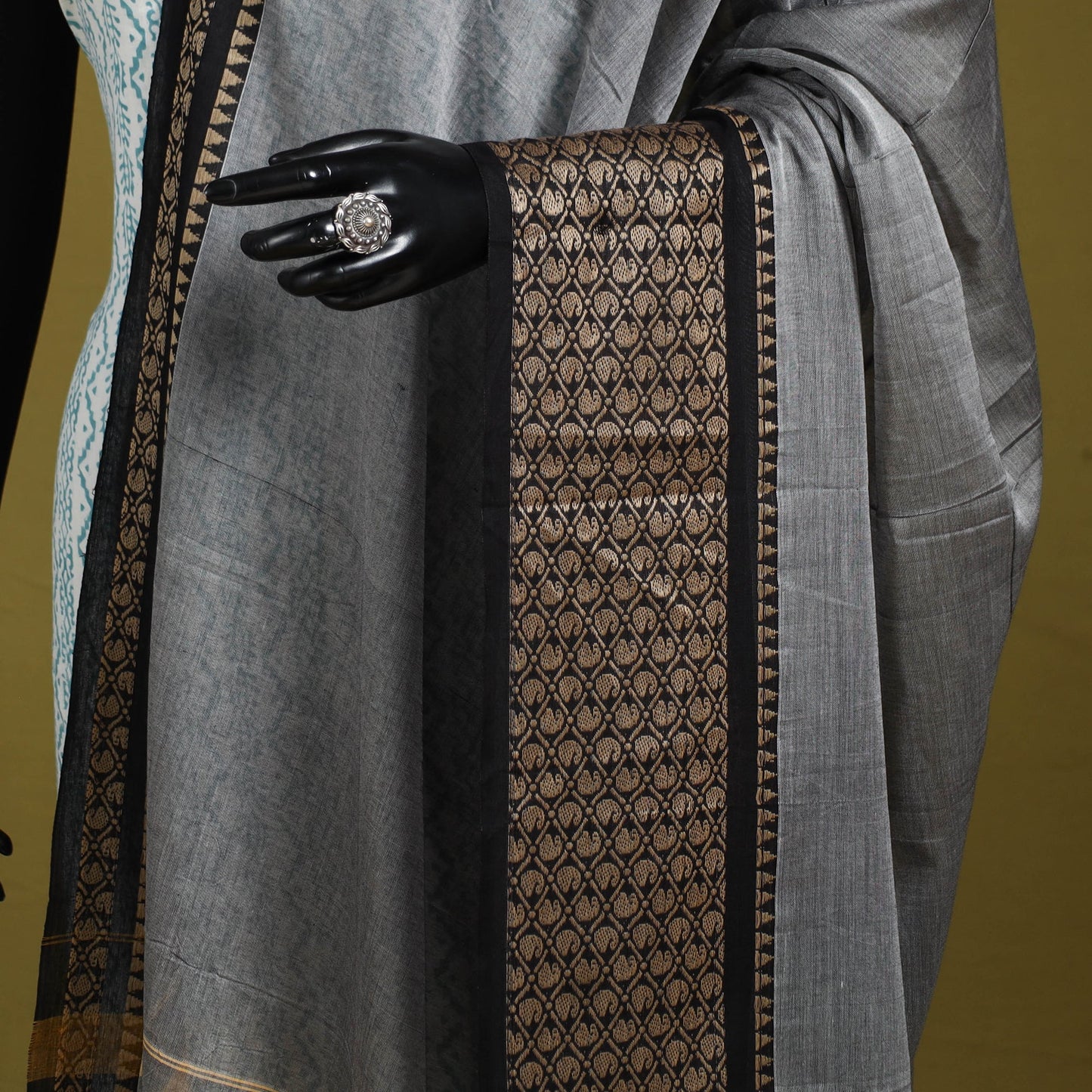 Grey - dharwad cotton dupatta with zari border 22